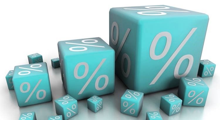 Teal cubes of different sizes printed with percent signs